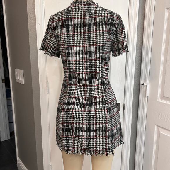 Chic classy Romeo + Juliet Couture Houndstooth Fringe Tweed Mini Dress Women’s M - Picture 4 of 4